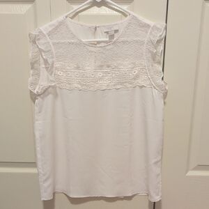 LOFT White Lace Detail Blouse With Cap Sleeves